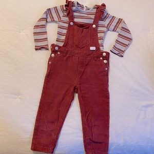 7FAM | Corduroy Overalls & Striped Top Set